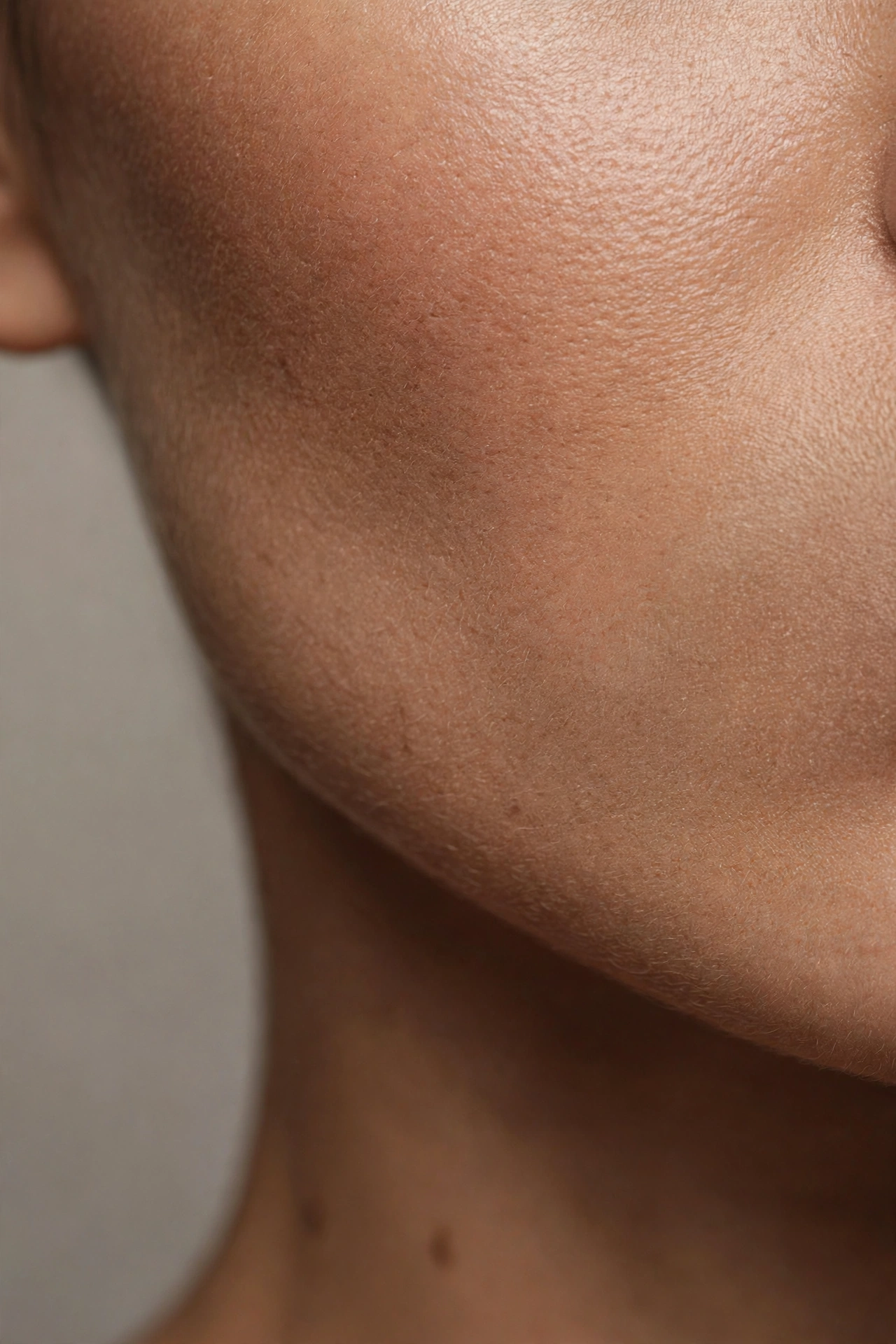 Close-up of smoothly blended foundation with a natural skin-like finish